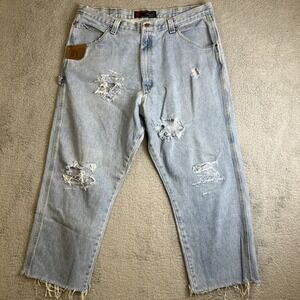 Wrangler Riggs Carpenter Jeans Dura Shield Denim Mens 40x28 Cut Off Distressed